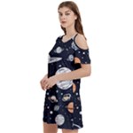 Space Galaxy Universe Stars Sky Women s Cold Shoulder Round Neck Mini Dress