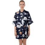 Space Galaxy Universe Stars Sky Half Sleeve Satin Kimono 