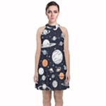 Space Galaxy Universe Stars Sky Velvet Halter Neckline Dress 