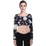 Space Galaxy Universe Stars Sky Velvet Long Sleeve Crop Top