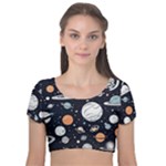 Space Galaxy Universe Stars Sky Velvet Short Sleeve Crop Top 