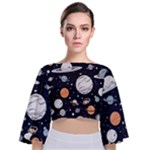 Space Galaxy Universe Stars Sky Tie Back Butterfly Sleeve Chiffon Top