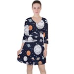 Space Galaxy Universe Stars Sky Quarter Sleeve Ruffle Waist Dress