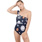 Space Galaxy Universe Stars Sky Frilly One Shoulder Swimsuit