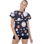 Space Galaxy Universe Stars Sky Ruffle Collar Chiffon Blouse