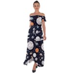 Space Galaxy Universe Stars Sky Off Shoulder Open Front Chiffon Dress