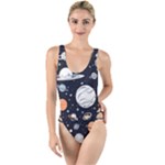 Space Galaxy Universe Stars Sky High Leg Strappy Swimsuit