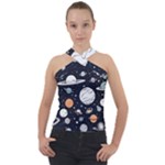 Space Galaxy Universe Stars Sky Cross Neck Velour Top