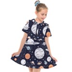 Space Galaxy Universe Stars Sky Kids  Short Sleeve Shirt Dress