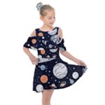 Space Galaxy Universe Stars Sky Kids  Shoulder Cutout Chiffon Dress