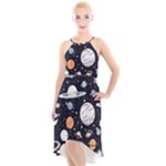 Space Galaxy Universe Stars Sky High-Low Halter Chiffon Dress 