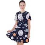 Space Galaxy Universe Stars Sky Short Sleeve Shoulder Cut Out Dress 