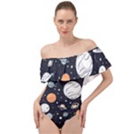 Space Galaxy Universe Stars Sky Off Shoulder Velour Bodysuit 