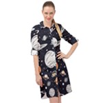 Space Galaxy Universe Stars Sky Long Sleeve Mini Shirt Dress