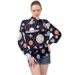 Space Galaxy Universe Stars Sky High Neck Long Sleeve Chiffon Top