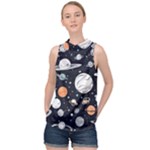 Space Galaxy Universe Stars Sky High Neck Satin Top