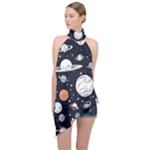 Space Galaxy Universe Stars Sky Halter Asymmetric Satin Top