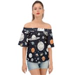 Space Galaxy Universe Stars Sky Off Shoulder Short Sleeve Top