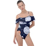 Space Galaxy Universe Stars Sky Frill Detail One Piece Swimsuit