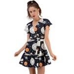 Space Galaxy Universe Stars Sky Flutter Sleeve Wrap Dress