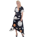 Space Galaxy Universe Stars Sky Cross Front Sharkbite Hem Maxi Dress