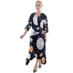 Space Galaxy Universe Stars Sky Quarter Sleeve Wrap Front Maxi Dress