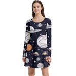 Space Galaxy Universe Stars Sky Long Sleeve Velour Skater Dress