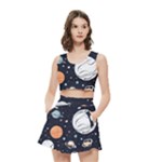 Space Galaxy Universe Stars Sky Women s Crop Top Pleated Skater Rave Skirt