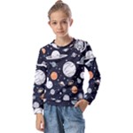 Space Galaxy Universe Stars Sky Kids  Long Sleeve T-Shirt with Frill 