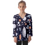 Space Galaxy Universe Stars Sky Kids  V Neck Casual Top