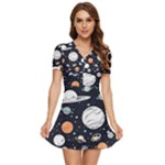 Space Galaxy Universe Stars Sky V-Neck High Waist Chiffon Mini Dress