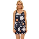 Space Galaxy Universe Stars Sky V-Neck Satin Pajamas Set