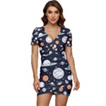 Space Galaxy Universe Stars Sky Low Cut Cap Sleeve Mini Dress