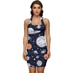 Space Galaxy Universe Stars Sky Sleeveless Wide Square Neckline Ruched Bodycon Dress