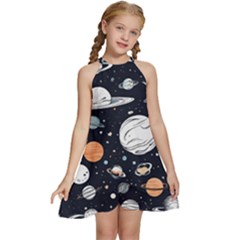 Kids  Halter Collar Waist Tie Chiffon Dress 