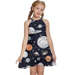 Space Galaxy Universe Stars Sky Kids  Halter Collar Waist Tie Chiffon Dress