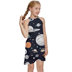 Kids  Halter Collar Waist Tie Chiffon Dress 