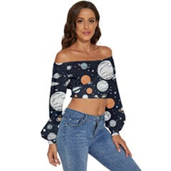 Long Sleeve Crinkled Weave Crop Top 