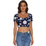 Space Galaxy Universe Stars Sky Short Sleeve Square Neckline Crop Top 