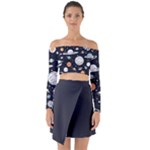 Space Galaxy Universe Stars Sky Long Sleeve Off Shoulder Crop Top