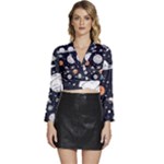 Space Galaxy Universe Stars Sky Long Sleeve Tie Back Satin Wrap Top