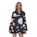 Space Galaxy Universe Stars Sky Round Neck Long Sleeve Bohemian Style Chiffon Mini Dress