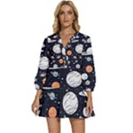 Space Galaxy Universe Stars Sky V-Neck Placket Mini Dress