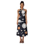 Space Galaxy Universe Stars Sky Sleeveless Cross Front Cocktail Midi Chiffon Dress