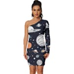 Space Galaxy Universe Stars Sky Long Sleeve One Shoulder Mini Dress