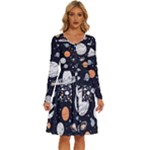 Space Galaxy Universe Stars Sky Long Sleeve Dress With Pocket