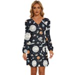 Space Galaxy Universe Stars Sky Long Sleeve Waist Tie Ruffle Velvet Dress