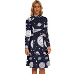 Space Galaxy Universe Stars Sky Long Sleeve Shirt Collar A-Line Dress