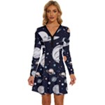 Space Galaxy Universe Stars Sky Long Sleeve Deep V Mini Dress 