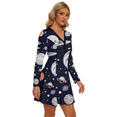 Long Sleeve Deep V Mini Dress  